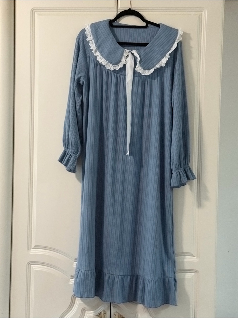 Women's Blue Ruffled Collar Nightgown - Soft Sleep Dress